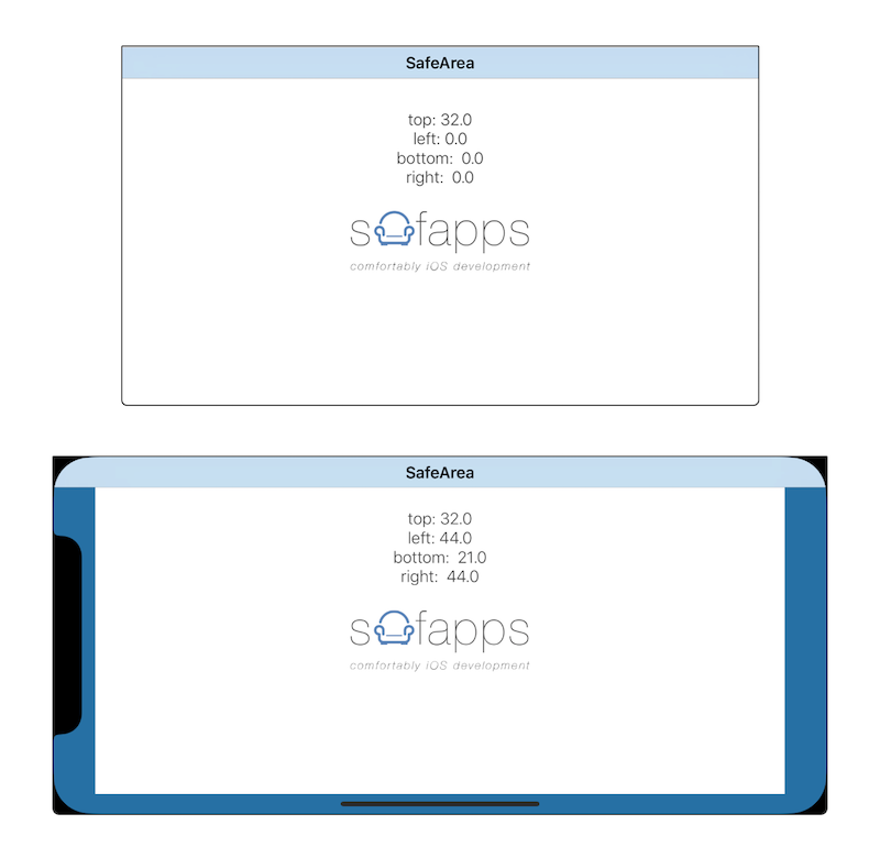 Fig. 5 — Safe area in landscape (left: iPhone 8, right: iPhone X)